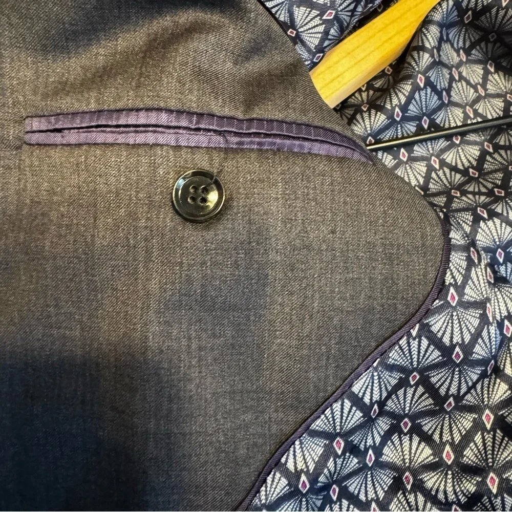 Ted Baker London Mens Gray Roger Trim Fit Solid Wool Blazer Button Closure 42L
